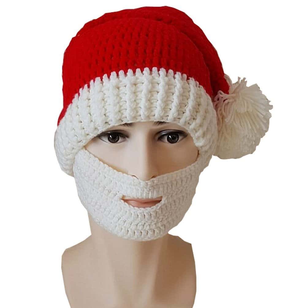 Bonnet De Père Noël Avec Barbe Pour Adulte - Rouge, Bordure Blanche, Pour Costume Et Fêtes De Noël - 2